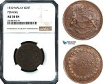 AB487, Malay Peninsula, Penang, 1 Cent 1810, NGC AU58BN