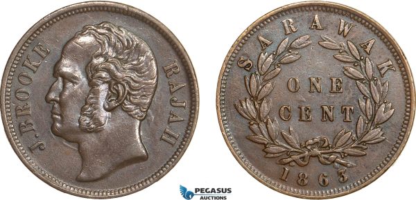 AB526, Sarawak, J. Brooke Rajah, 1 Cent 1863, XF