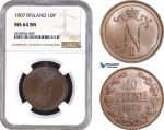 AB537, Finland (under Russia) Nicholas II, 10 Penniä 1907, Helsinki, Copper, NGC MS64BN