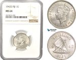 AB613, Fiji, George VI, 1 Shilling 1942-S, San Francisco, Silver, NGC MS64