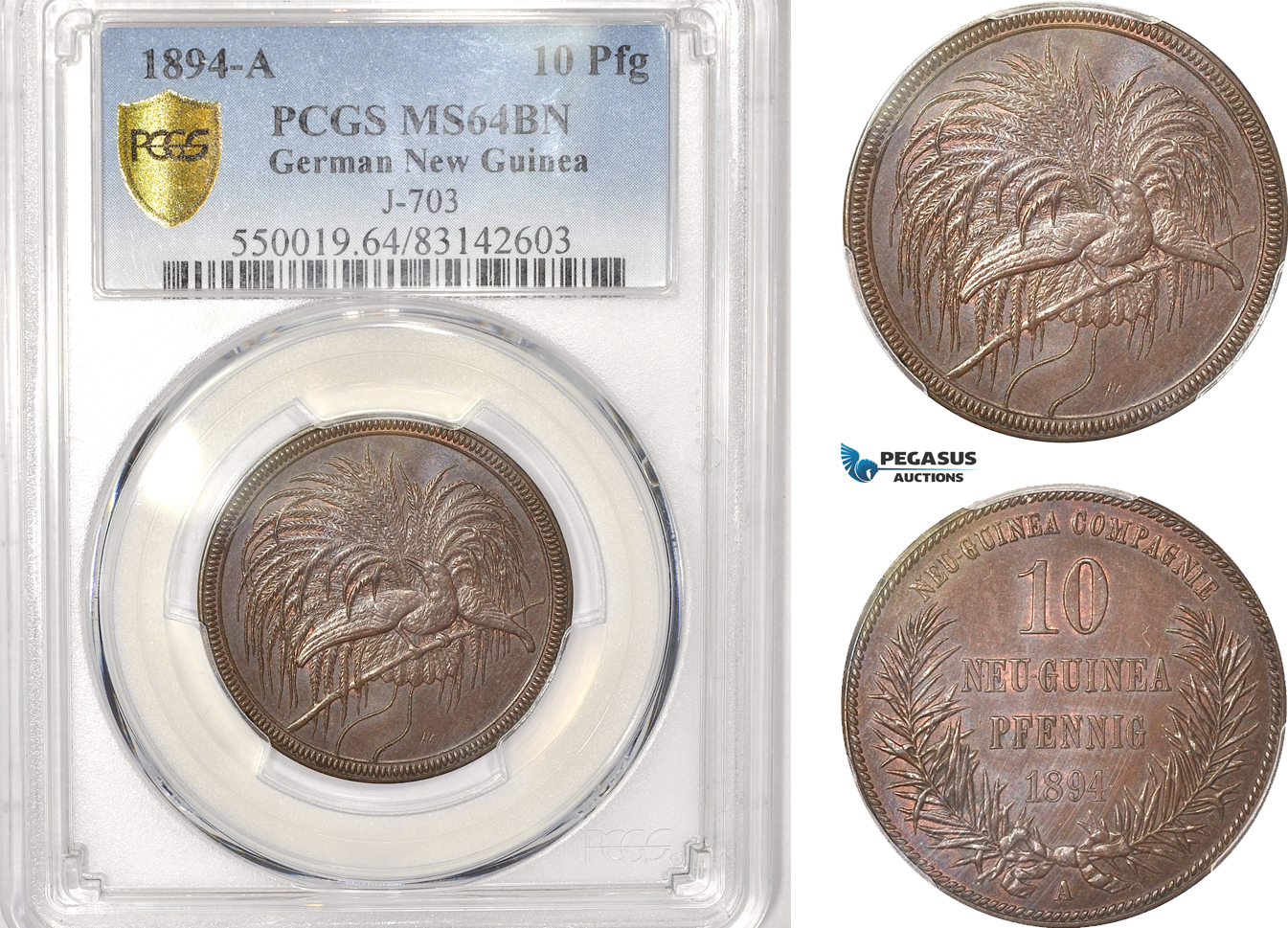 AB615, German New Guinea, 10 Pfennig 1894-A, Berlin, PCGS MS64BN