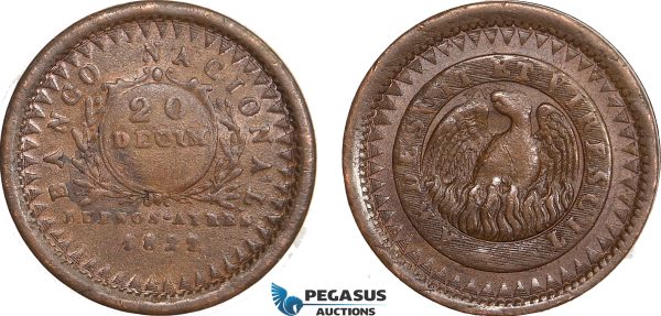 AB643, Argentina, Buenos Aires, 20 Decimo 1827, Remaining luster, XF