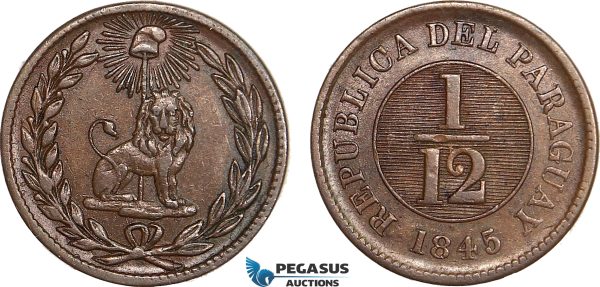 AB646, Paraguay, 1/12 Real 1845, AU