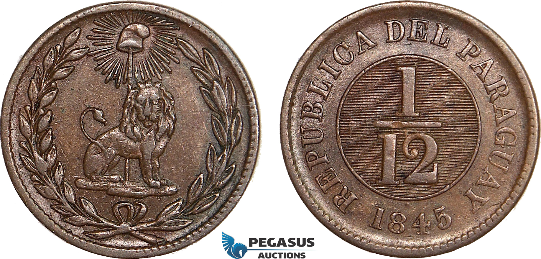 AB646, Paraguay, 1/12 Real 1845, AU