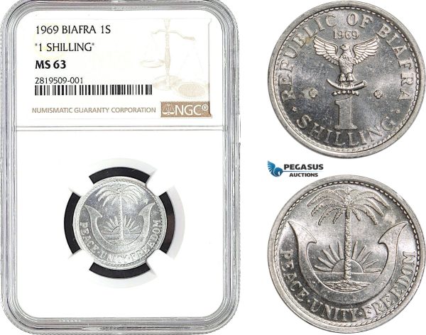 AB653, Biafra, 1 Shilling 1969, NGC MS63