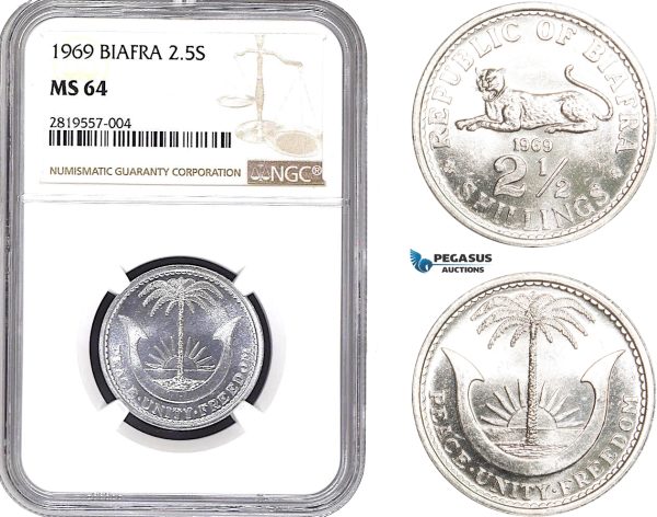 AB654-R, Biafra, 2 1/2 Shillings 1969, NGC MS64
