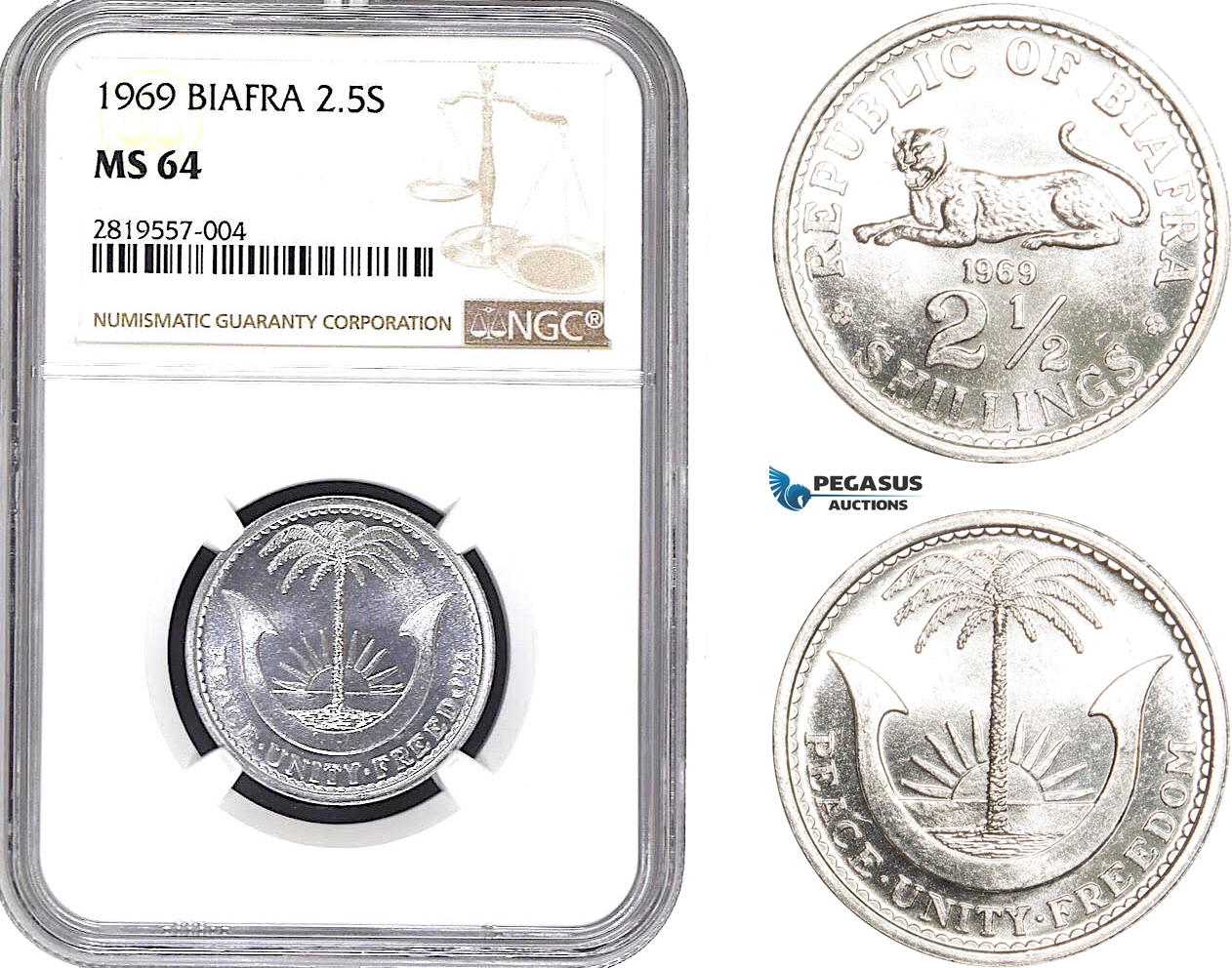 AB654-R, Biafra, 2 1/2 Shillings 1969, NGC MS64