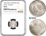 AB665, Cambodia, Norodom I, 50 Centimes 1860, Phnom Penh, Silver, NGC MS64, Pop 3/1