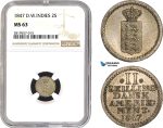AB669-R, Danish West Indies, 2 Skilling 1847, Silver, NGC MS63
