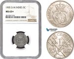 AB670-R, Danish West Indies, Christian IX, 5 Cents / 25 Bit 1905, Copenhagen, NGC MS63+