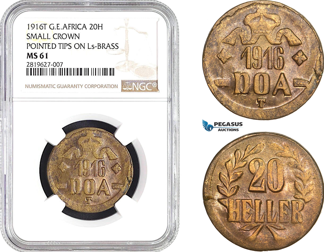AB690, German East Africa (DOA) 20 Heller 1916-T, Tabora, NGC MS61BN