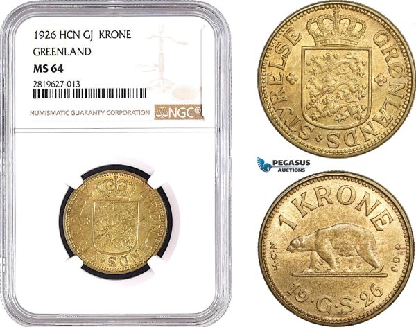 AB696, Greenland, Krone 1926, Copenhagen, NGC MS64