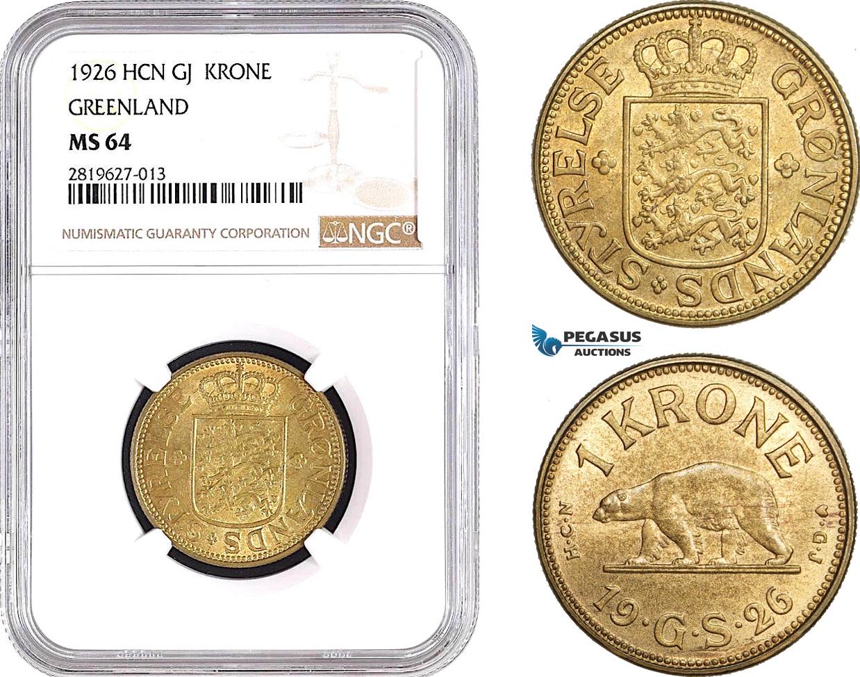 AB696, Greenland, Krone 1926, Copenhagen, NGC MS64