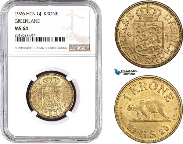 AB697, Greenland, Krone 1926, Copenhagen, NGC MS64