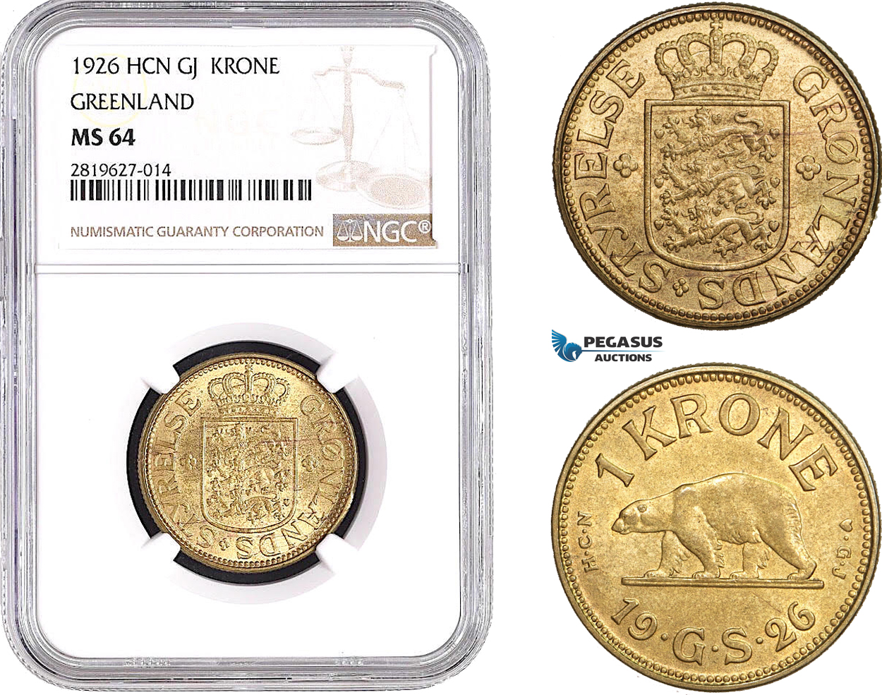 AB697, Greenland, Krone 1926, Copenhagen, NGC MS64