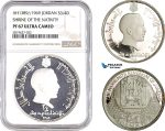 AB709, Jordan, Hussein, 3/4 Dinar AH1389 (1969) Silver "Shrine of the Nativity" NGC PF67UC