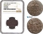 AB716, Netherlands East Indies (VEIC) Pulu Penang, 1 Cent 1787, Inverted 7, NGC VF25BN, Pop 1/0, Rare!