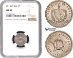 AB771, Cuba, 2 Centavos 1915, Philadelphia, NGC MS63