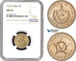 AB772, Cuba, 5 Centavos 1916, Philadelphia, NGC MS64
