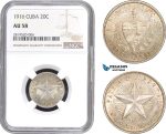 AB773, Cuba, 20 Centavos 1916, Philadelphia, Silver, NGC AU58