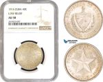 AB774, Cuba, 40 Centavos 1915, Low Relief, Philadelphia, Silver, NGC AU58