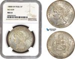AB898, Peru, 5 Pesetas 1880 B BF, No Dot, Silver, NGC MS61