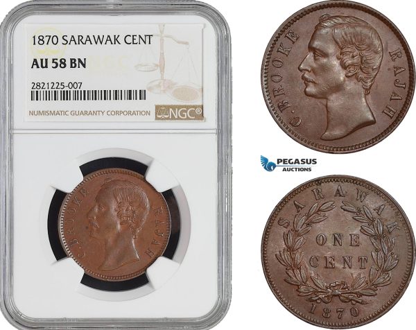 AB913, Sarawak, C. Brooke Rajah, 1 Cent 1870, NGC AU58BN