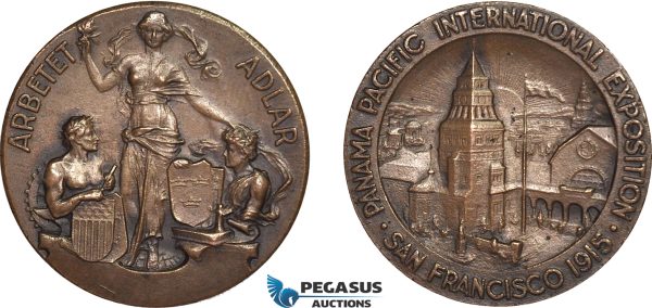 AB963, United States & Sweden, Bronze Medal 1915 (Ø32mm, 18.03g) Panama Pacific International Exposition, Rare!