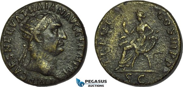 AB987, Roman Empire, Trajan (AD 98-117) Æ Dupondius (11.66g) Rome, AD 101-102., Abundantia