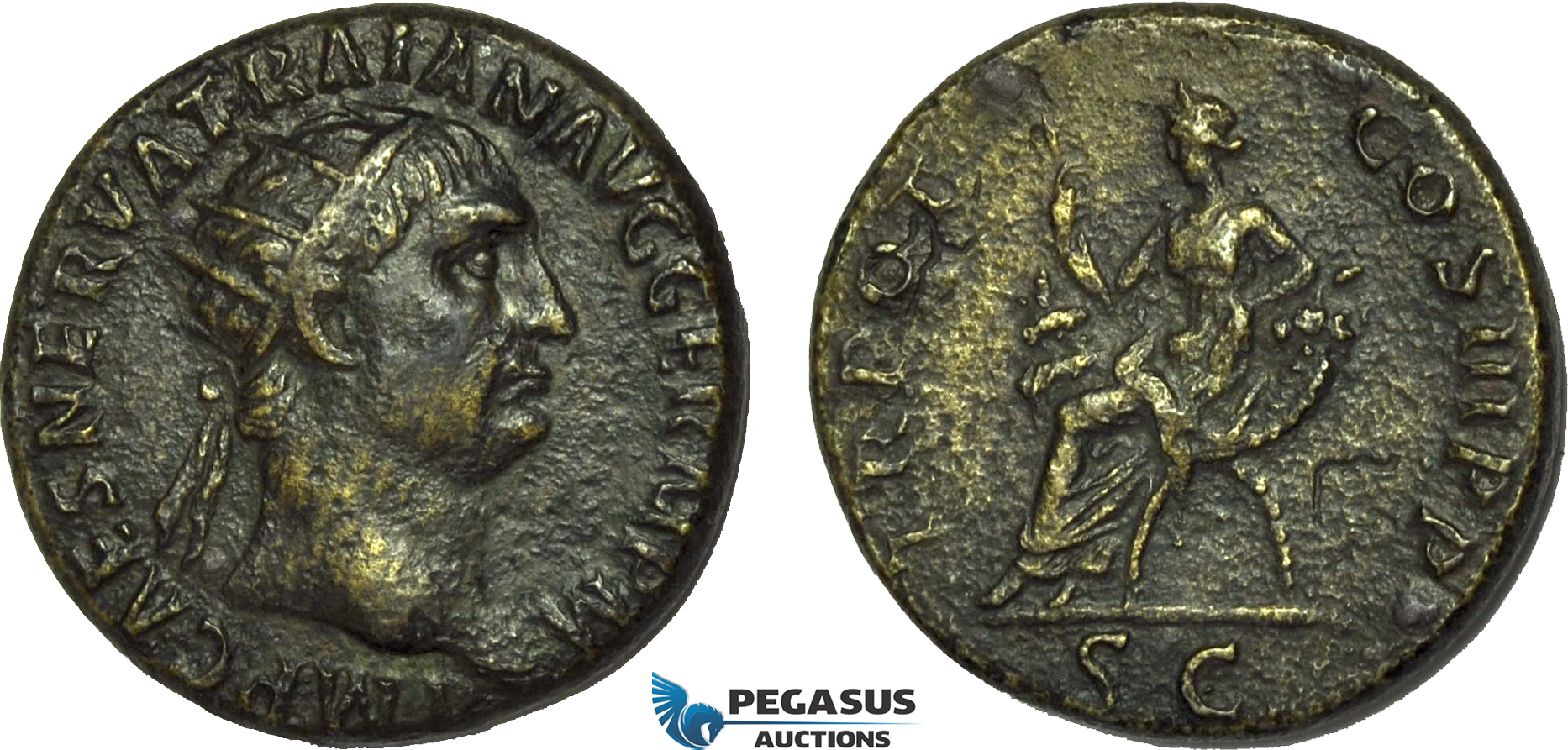 AB987, Roman Empire, Trajan (AD 98-117) Æ Dupondius (11.66g) Rome, AD 101-102., Abundantia