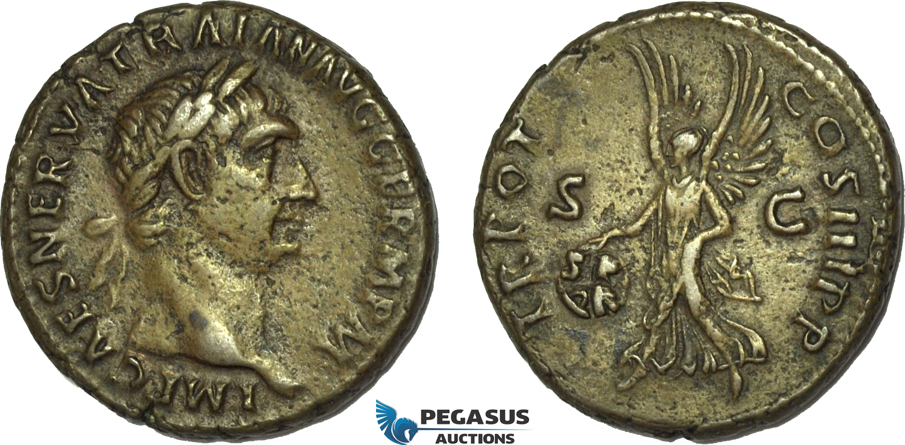 AB988, Roman Empire, Trajan (AD 98-117) Æ As (11.38g) Rome, AD 99-100., Victory