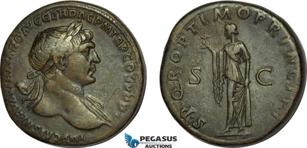 AB989, Roman Empire, Trajan (AD 98-117) Æ Sestertius (27.90g) Rome, AD 109-110., Spes