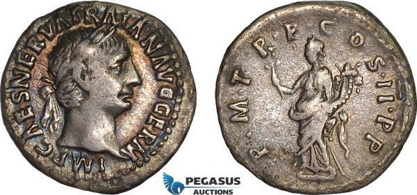 AB990, Roman Empire, Trajan (AD 98-117) AR Denarius (2.91g) Rome, AD 99., Felicitas