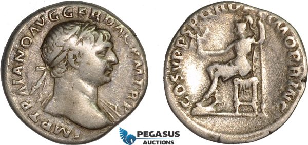 AB991, Roman Empire, Trajan (AD 98-117) AR Denarius (3.11g) Rome, AD 108-109., Roma