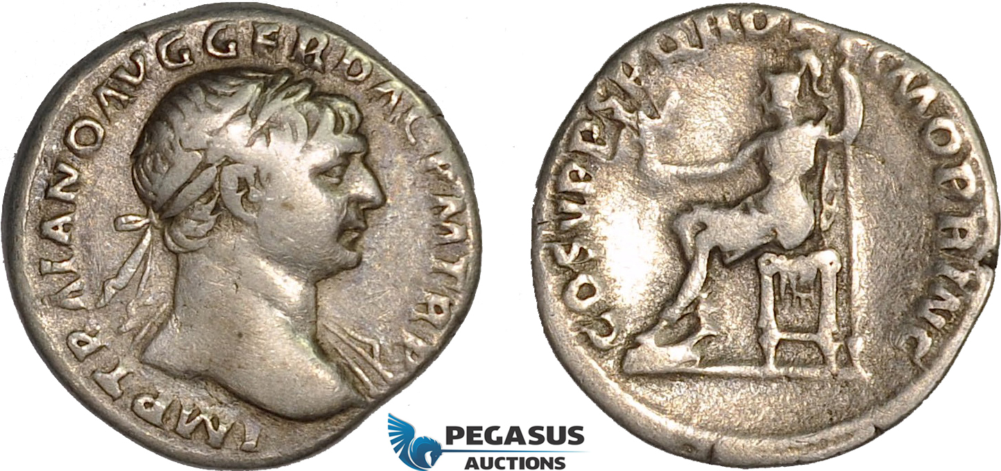 AB991, Roman Empire, Trajan (AD 98-117) AR Denarius (3.11g) Rome, AD 108-109., Roma