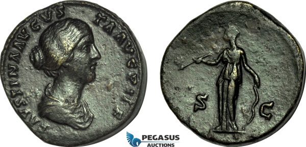 AB999, Roman Empire, Faustina II (AD 147-175) Æ Sestertius (26.63g) Rome, AD 161, Diana