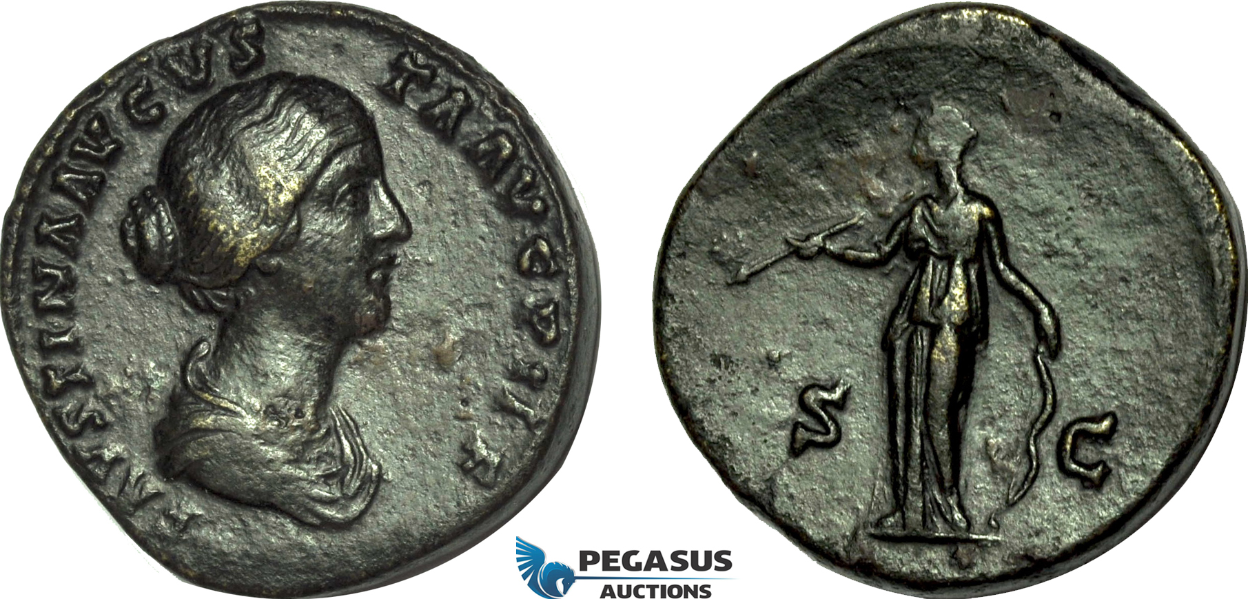 AB999, Roman Empire, Faustina II (AD 147-175) Æ Sestertius (26.63g) Rome, AD 161, Diana