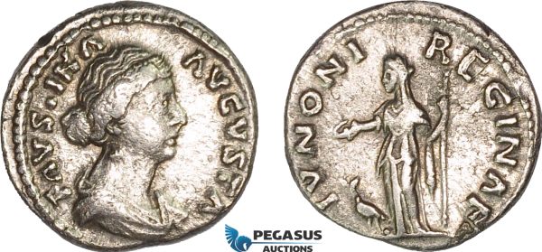 AC001, Roman Empire, Faustina II (AD 147-175) AR Denarius (3.24g) Rome, AD 161-164, Juno