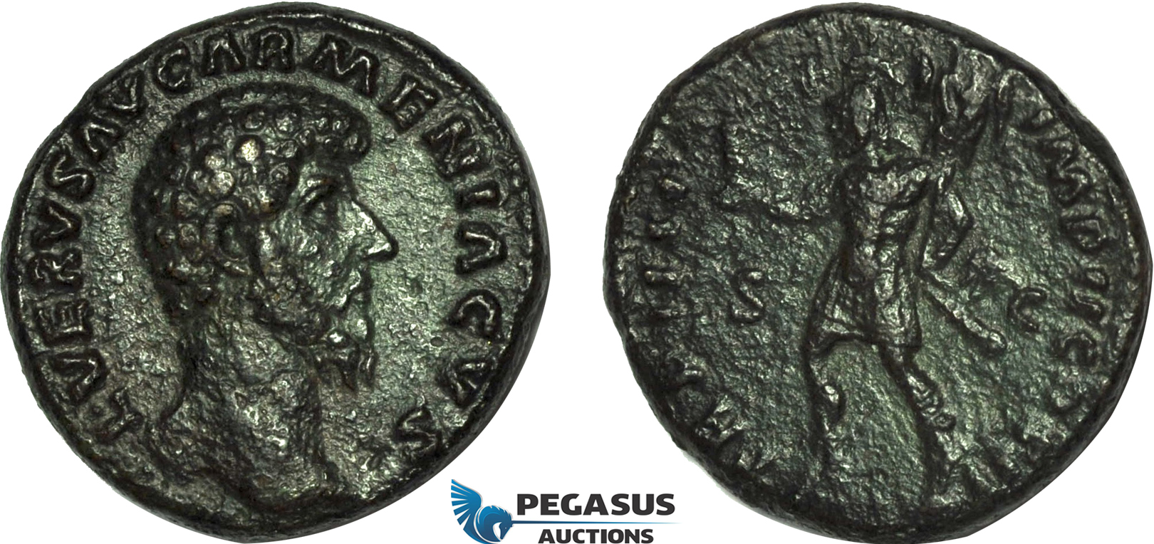 AC003, Roman Empire, Lucius Verus (AD 161-169) Æ As (11.57g) Rome, AD 164, Mars