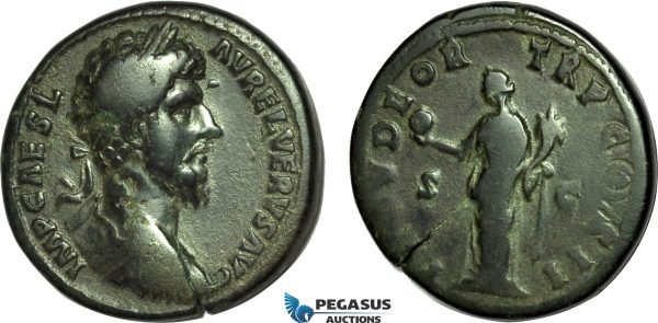 AC004, Roman Empire, Lucius Verus (AD 161-169) Æ Sestertius (21.91g) Rome, AD 161, Providentia