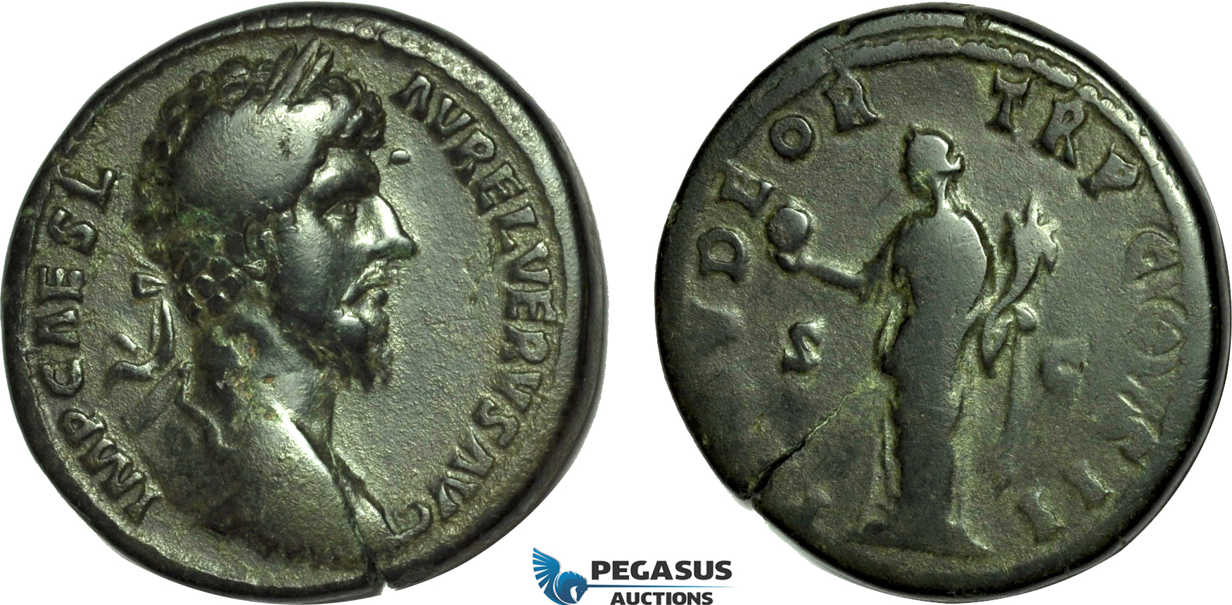 AC004, Roman Empire, Lucius Verus (AD 161-169) Æ Sestertius (21.91g) Rome, AD 161, Providentia