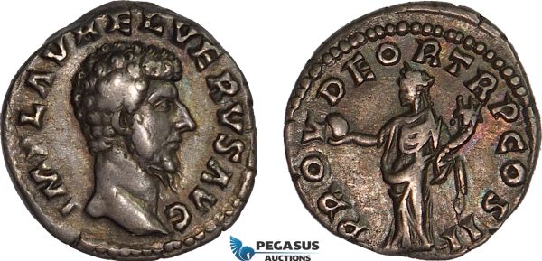 AC005, Roman Empire, Lucius Verus (AD 161-169) AR Denarius (3.19g) Rome, AD 161-162, Providentia