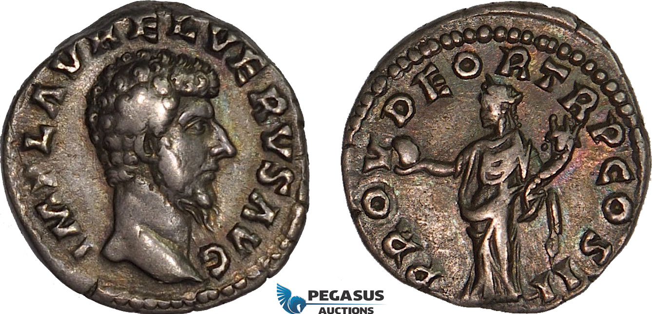 AC005, Roman Empire, Lucius Verus (AD 161-169) AR Denarius (3.19g) Rome, AD 161-162, Providentia