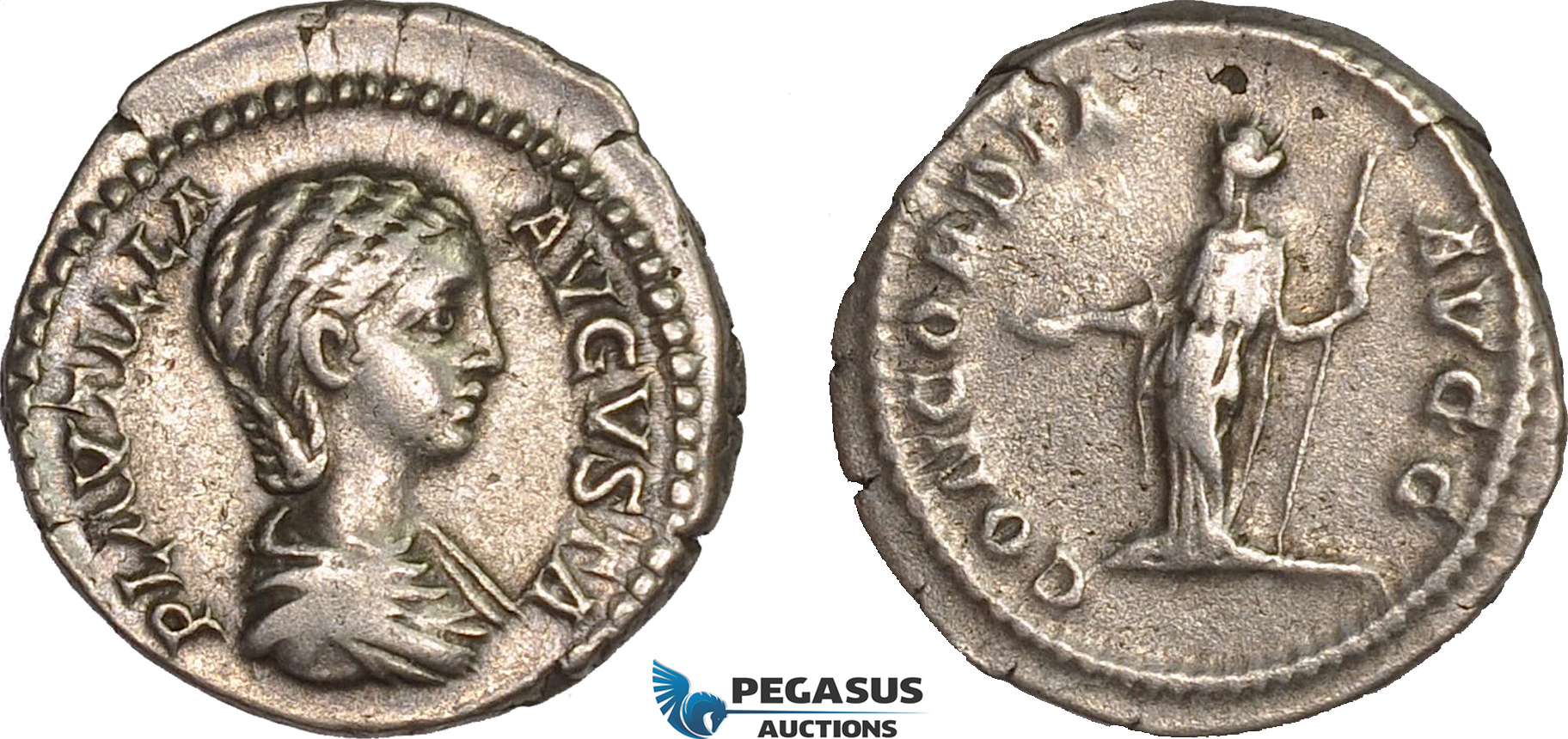 AC010, Roman Empire, Plautilla (AD 202-205) AR Denarius (3.05g) Rome, AD 202-203, Concordia