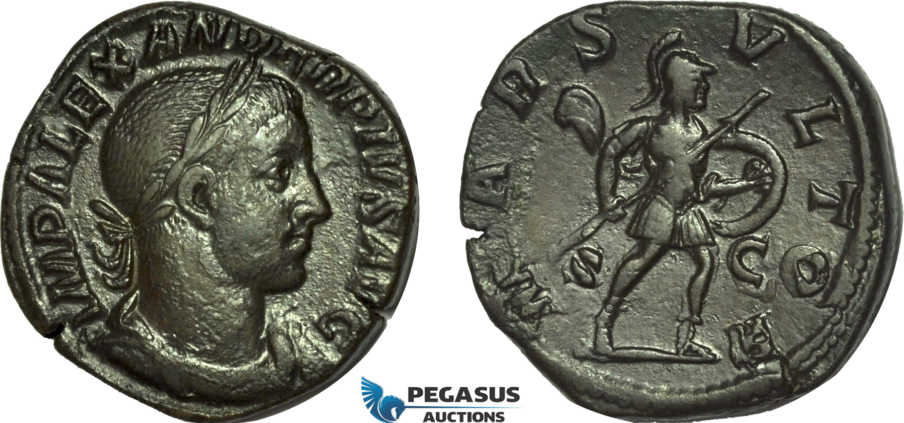 AC015, Roman Empire, Severus Alexander (AD 222-235) Æ Sestertius (19.59g) Rome, AD 232, Mars