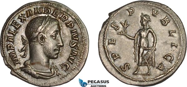 AC016, Roman Empire, Severus Alexander (AD 222-235) AR Denarius (2.86g) Rome, AD 232, Spes