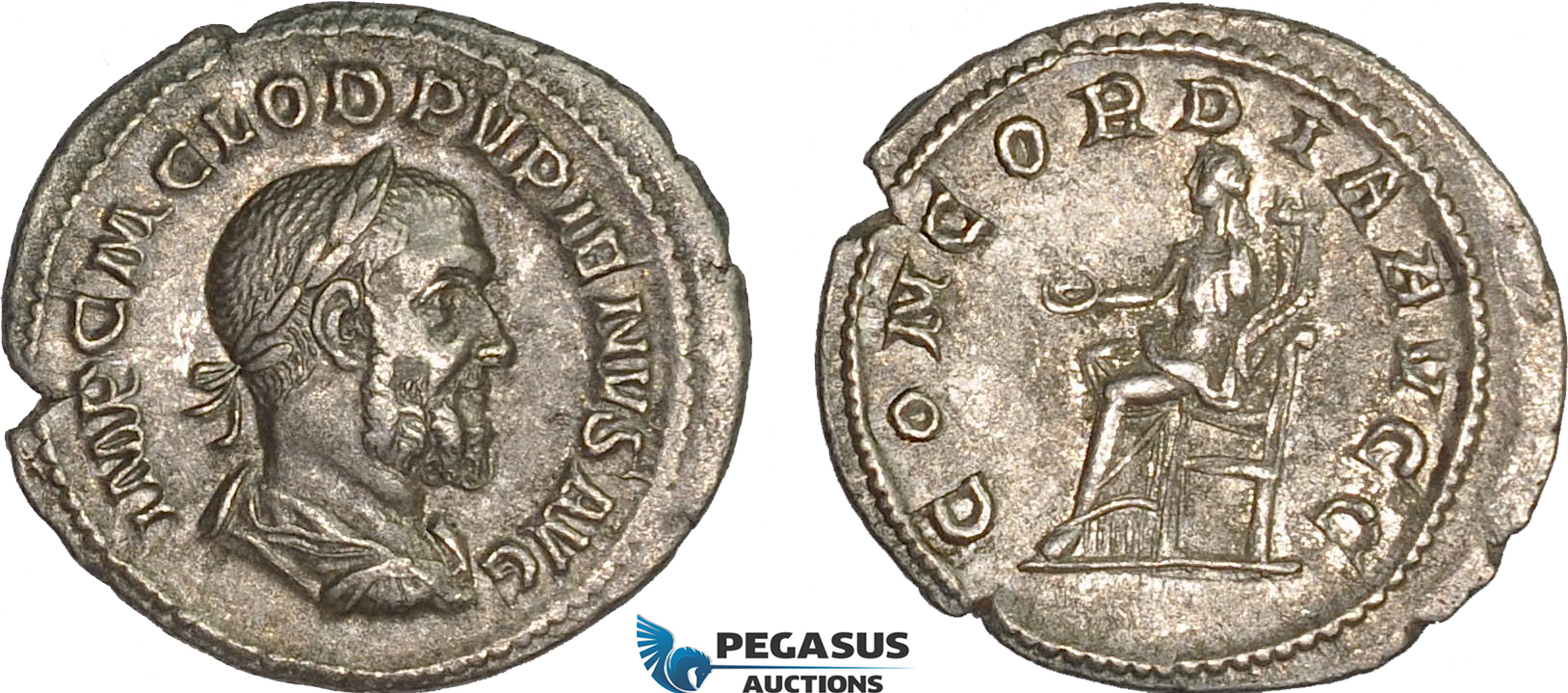 AC017, Roman Empire, Pupienus (AD 238) AR Denarius (2.59g) Rome, AD 238, Concordia