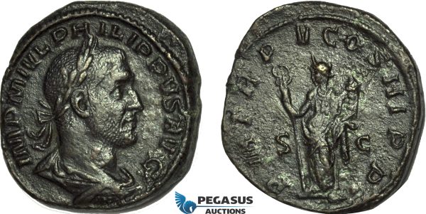 AC018, Roman Empire, Philip I Arab (AD 244-249) Æ Sestertius (15.92g) Rome, AD 248, Felicitas