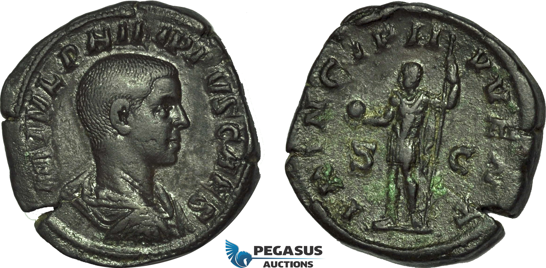 AC021, Roman Empire, Philip II (AD 247-249) Æ Sestertius (18.30g) Rome, AD 246, Standing Emperor