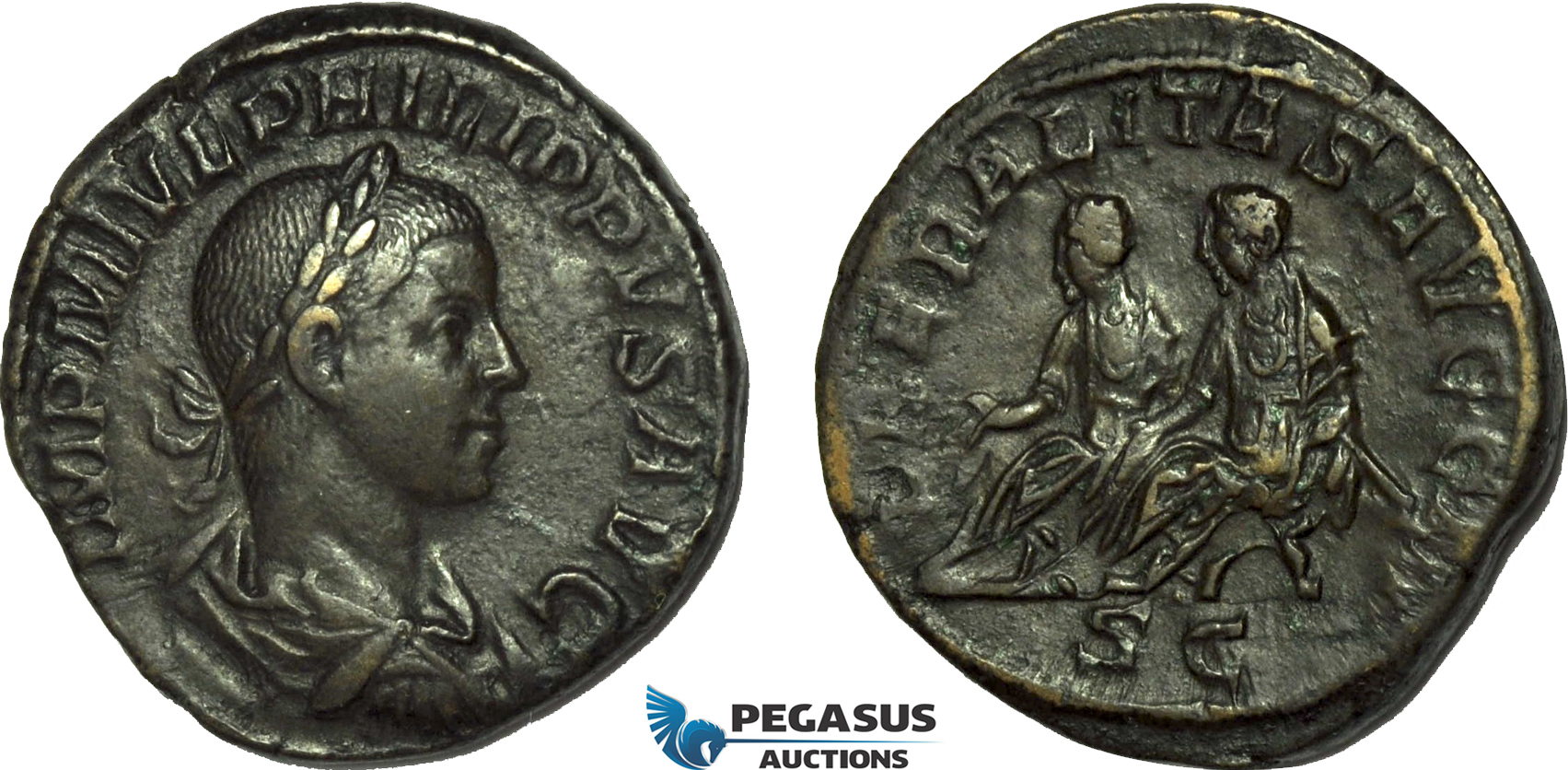 AC022, Roman Empire, Philip II (AD 247-249) Æ Sestertius (15.92g) Rome, AD 248, Philip I & Philip II